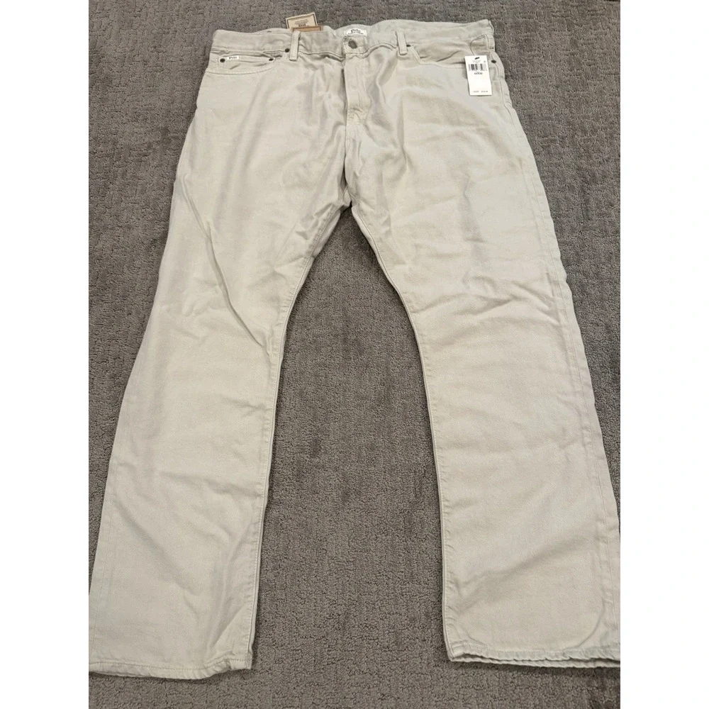 Polo Ralph Lauren Varick Slim Straight Pants Stone 42/32 NWT Beige Hemp Denim